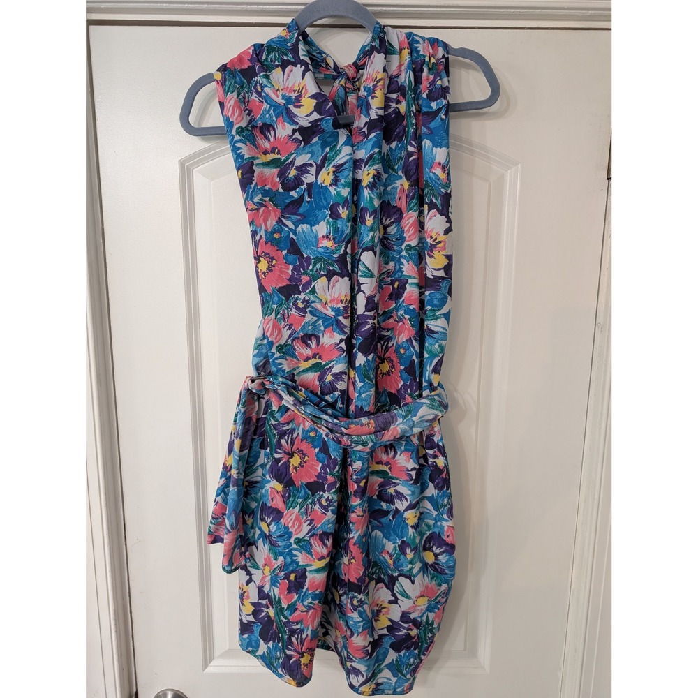 Acne Studios Claudia Floral Print Draped Wrap Dress Blue Pink 38 art to wear